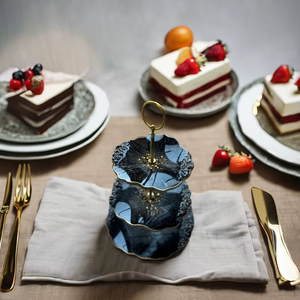 Support à gâteaux 2 étages en résine écologique de qualité supérieure pour anniversaires, mariages, présentation de cupcakes, pâtisseries et fêtes - Product Image 1