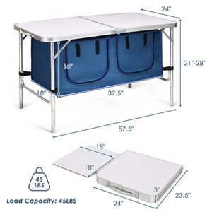 Tavolo da Campeggio Regolabile in Altezza, Portatile e Pieghevole, Quadrato in Metallo con Design Moderno per Parchi - Product Image 3