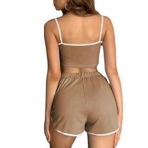 Produits tendance de haute qualité Nouveautés Femmes Débardeur court uni à épaules tombantes Short de survêtement Ensemble court 2 pièces 2026 - Product Image 5