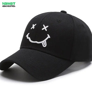 Gorra de Béisbol Negra de Algodón con Cara Sonriente Bordada en Blanco, Gorra Tipo Dad con Correa Ajustable, Visera para el Sol de Verano para Hombres y Mujeres - Product Image 1