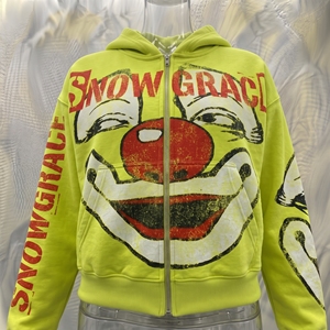 Sudadera con capucha y cremallera Snowgrace para hombre, con estampado de diamantes de imitación en toda la prenda, logo frontal de dibujos animados, ajuste oversize, estilo urbano, para otoño, 80% algodón - Product Image 3