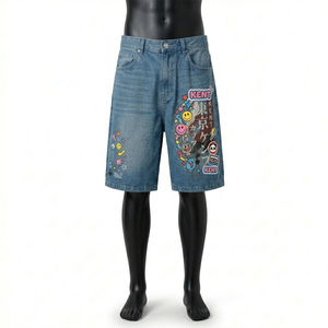 Pantalones Cortos de Mezclilla Holgados con Estampado de Anime, Estilo Japonés, Harajuku, Pierna Ancha, 100% Algodón, Personalizados y de Venta Caliente - Product Image 2