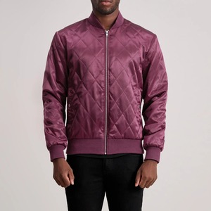 <b>Men's</b> Burgundy Quilted Bomber <b>Jacket</b> Solid Color Zipper Closure Casual Style Autumn Wear Regular Fit Stand Collar - Product Image 3