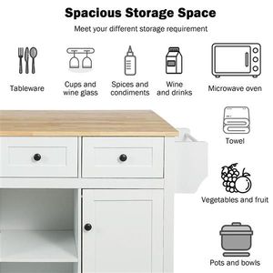 5 Wheels Kitchen Island with Rubber Wood Drop Leaf Countertop Cabinet Door Internal Storage Racks Kitchen Cart - Product Image 6