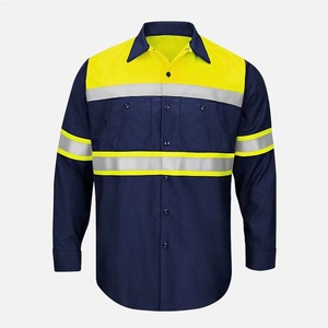 เสื้อเชิ้ตทำงานสะท้อนแสงสีน้ำเงินสำหรับผู้ชาย แขนยาว ผ้าฝ้าย ชุดยูนิฟอร์มนิรภัย พร้อมแถบสีเงิน กระเป๋าเสื้อแบบตรวจจับเข็ม - Product Image 4