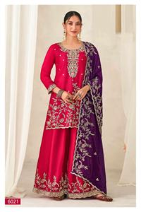 Traje Salwar Plazzo de Seda Fendy Premium para Mujer con Bordado Intenso y Trabajo Jarkan, Vestido Tradicional Elegante con Complementos - Product Image 6