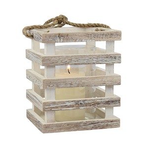 Aqdus Saleem AS-CST8 Portavelas Rectangular de Madera de Pino Blanqueada Estilo Costero con Asa de Cuerda - Hecho a Mano, Ecológico y Duradero - Product Image 1
