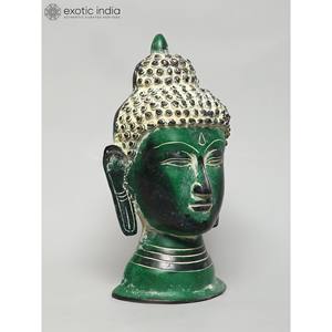 Estatua de cabeza de Buda de latón verde de 11 \ "escultura colgante de pared artesanal - Product Image 4