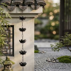 Elegant Lotus <b>Cup</b> Metal Rain Chain for Rainwater Control - Product Image 4
