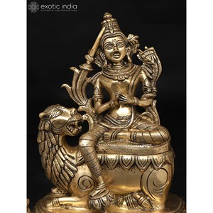 Diosa de latón de 15 pulgadas Tara sentada en una escultura budista de León para decoración del hogar y Templo hecho en La India - Product Image 5
