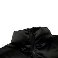 Blouson matelassé noir pour homme, col montant, fermeture éclair, coupe-vent, en polyester épais, style streetwear, coupe ample, imprimé lettres sur le devant