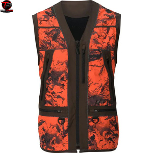 Gilet de chasse pour homme, imprimé camouflage orange, sans manches, col en V, multi-poches, softshell respirant, sécurité en plein air, été - Product Image 1