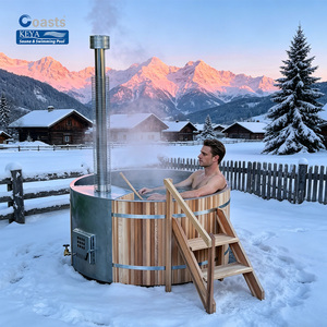 Bain à remous extérieur moderne en bois pour 2 personnes <span class=keywords><strong>avec</strong></span> couverture <span class=keywords><strong>et</strong></span> chauffage efficace au bois pour spa à domicile - Product Image 1