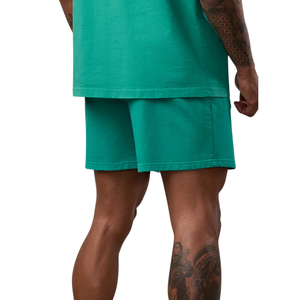 Mens Green Washed Sweat Shorts Elastic Waist Drawstring Casual Gymwear Gym Workout Sportswear Activewear Shorts for Men - Product Image 1