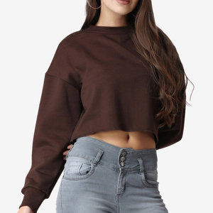 ผู้ผลิต OEM รับผลิตเสื้อสเวตเชิ้ตคอกลมแบบครอปสำหรับผู้หญิง ผ้าฝ้าย 100% แห้งเร็ว ระบายอากาศดี สไตล์วินเทจ สำหรับฤดูหนาว มีโลโก้ด้านหลัง - Product Image 6