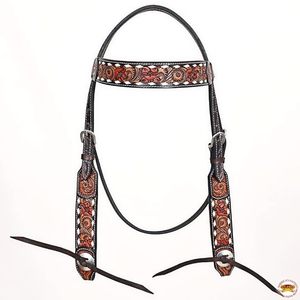 Juego de arreos para caballo de cuero repujado floral con acabado ligero, estilo western, con cabezada y pechopetral, detalles de puntadas plateadas y puntos decorativos, tamaño personalizado - Product Image 4