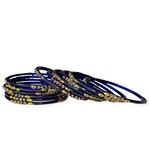 Bracelets en verre brillant bleu flamme avec perles d'imitation plaquées or, tendance, prix de gros pour mariage - Product Image 3