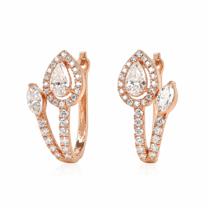 Pendientes de Aro con Halo de Diamantes Cultivados en Laboratorio en Forma de Pera y Marquesa |   Aros Huggie de Oro de 10K con Diamantes Pavé |   Elegante Regalo de Joyería Fina para Boda - Product Image 1