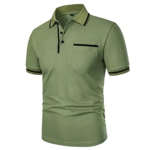 Polo en tricot à manches courtes pour homme, couleur unie, respirant, style décontracté, avec poche, gris - Product Image 5