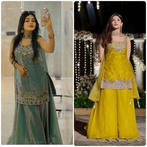 Nueva Colección: Traje Palazzo de Diseñador en Georgette Sintético Pesado con Bordado y Lentejuelas Completas, Top y Dupatta para Fiesta Tradicional - Product Image 2