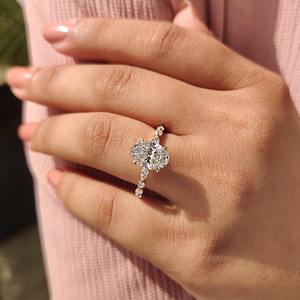 Anillo de compromiso ovalado de 2.00 a 5.00 quilates con diamantes cultivados en laboratorio, banda pavé marquesa, oro de 14K y 18K, plata PT950 y plata 925 para mujer - Product Image 3