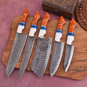 New Brand Handmade <b>Sharp</b> Chef <b>Knives</b> Full Tang Damascus Steel 5-Piece <b>Kitchen</b> <b>Knife</b> Set BBQ Outdoor Ambidextrous Turquoise G10 - Product Image 5
