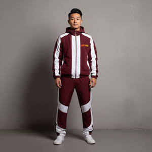 Conjunto Deportivo de 2 Piezas para Hombre, Color Marrón y Blanco, con Capucha, Cierre Completo, Ropa Casual Transpirable de Poliéster y Algodón, Estilo Urbano para Otoño - Product Image 1