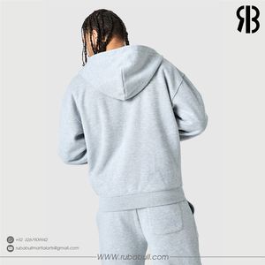Sudadera con Capucha Gris con Cierre para Hombre Rubabull, Pantalones Deportivos de Felpa Francesa de Algodón, Ropa Casual de Otoño Unisex Personalizable - Product Image 3