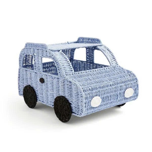 Cute Functional Durable Eco Friendly Spacious Minimalist Organizer for Nursery Playroom Paper Blue Car <b>Storage</b> Basket - Product Image 3
