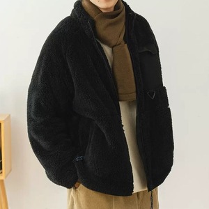 Veste en polaire sherpa noire pour homme, fermeture éclair intégrale, col montant épais, manteau d'hiver décontracté - Product Image 1