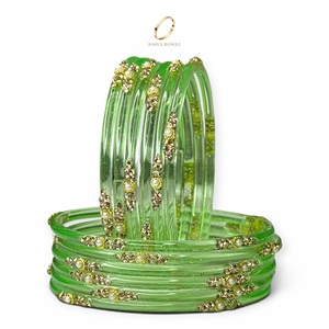 Bulk Order Indian Fashion jewelry Green Kashmiri Raindrop <b>Glass</b> Gold Plated <b>Bangles</b> Set for Women at Lowest Wholesale Price - Product Image 3