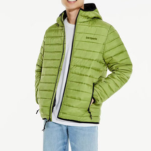 Veste matelassée à capuche verte pour homme, fermeture éclair sur le devant, couleur unie, coupe-vent, rembourrage en polyester, vêtement d'automne - Product Image 1