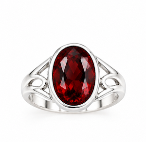 Anillo de Plata con Granate Rojo, Anillo con Gema de Granate Ovalada, Anillo de Plata de Ley, Anillo con Piedra Roja, Joyería Hecha a Mano - Product Image 3