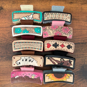 Gros Main Usiné En Cuir Pince À Griffes Peau De Vache Rectangle Fille Cheveux Griffe pour Femmes Cheveux Épais Art Cowboy Cheveux Accessoires - Product Image 4