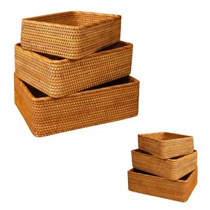Durable Rectangular Wicker RATTAN <b>BASKET</b> / <b>TRAY</b> 3-Piece Bakery Display <b>Basket</b> for Cafe, Hotel and Restaurant - Product Image 1
