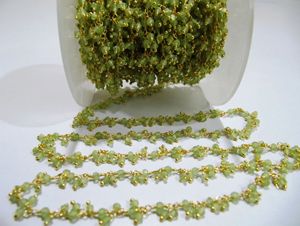 Genuine Peridot Rondelle Faceted 3mm beaded <b>Wire</b> Wrapped Cluster Dangling Chain Jewelry Making gemstone chain - Product Image 3