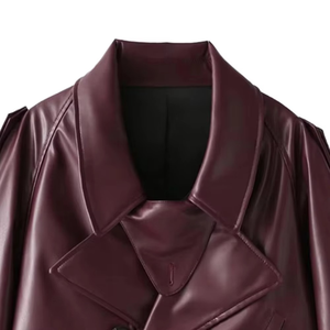 Women's Trending Classic Burgundy Genuine Leather <b>Jackets</b> Custom Logo <b>Vintage</b> <b>Jackets</b> Cropped Leather <b>Jacket</b> Streetwear - Product Image 4