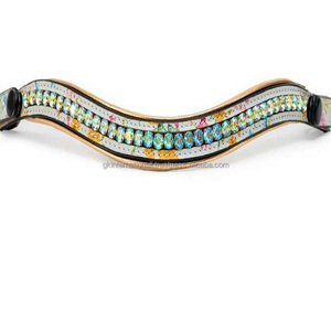 Personalizada Multicolor 1 Fila cristales diamantes de imitación Bling cadena hecha a mano blanco acolchado cuero caballo frente banda en COB completo tamaños - Product Image 2