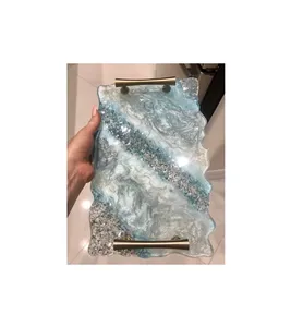 Plateaux en résine faits à la main à motif végétal pour un rangement organisé des épices et des petits essentiels sur les comptoirs de cuisine - Product Image 3