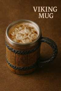 Premium Wooden Beer <b>Mug</b> with Stainless Steel Liner Handcrafted Viking Tankard Rustic Barrel Style Drinking <b>Mug</b> for Beer Coffee - Product Image 3