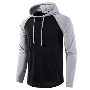 Custom Men Raglan Hooded Long Sleeve T Shirt Black Grey Contrast Lightweight Jersey Baseball Slim Gym Hoodie Tee <b>Top</b> - Product Image 6