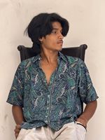 Kemeja Kasual Pria Lengan Pendek Motif Paisley Katun V-Neck Musim Panas Bahan Poplin Bernapas Unisex Kemeja Pendek Kancing Motif Paisley