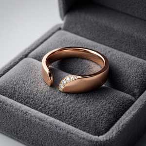 Magnifique bague ouverte en or rose 14 carats avec diamant taille ronde, cadeau romantique pour anniversaire de mariage, fiançailles, ajustable - Product Image 5