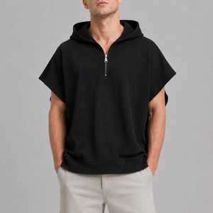 Mens Hooded <b>Poncho</b> Shirt Quarter Zip Oversized Short Sleeve Pullover Casual Streetwear Top - Product Image 6