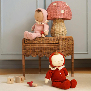 Lámpara de mesa de ratán rosa con lunares, estilo hongo, para mesita de noche, hogar, hotel, resort, guardería, decoración de habitación infantil. - Product Image 2