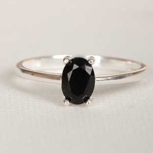 Minimalist <b>Black</b> Obsidian Oval <b>Ring</b> 925 Sterling Silver Birthstone Jewelry For Women Elegant Stackable Gift - Product Image 5