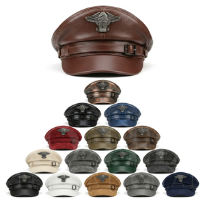 Customized Genuine Leather Style Peak Cap Adjustable Classic Visor <b>Hat</b> Comfortable Outdoor Fashion Headwear Uniform Caps - Product Image 1