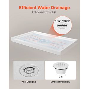 Piatto Doccia Rettangolare in Acrilico PVC Bianco 60"L X 36"W con Superficie Antiscivolo per Uso Interno - Product Image 3