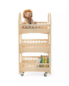 Premium Quality Handmade Rattan Rolling Cart Portable Utility Storage <b>Shelf</b> Environmental Friendly <b>Bedroom</b> Decorative Furniture - Product Image 2