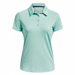 Polo rouge pour femme, manches courtes, couleur unie, tissu tricoté décontracté, longueur normale, respirant, en polyester - Product Image 2